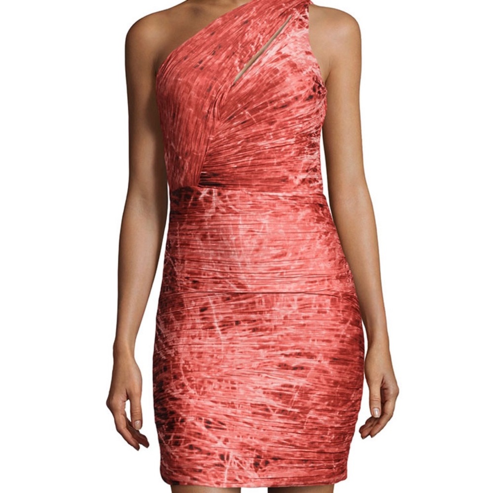 Halston Heritage Pleated Ruched One-Shoulder Dress